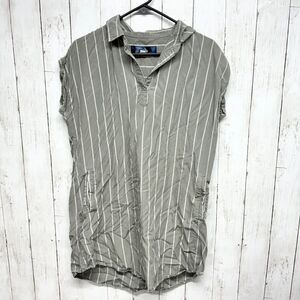 Blue Rain Dress Women Size M Green Striped Shirt Mini Short Sleeve V Neck Tencel